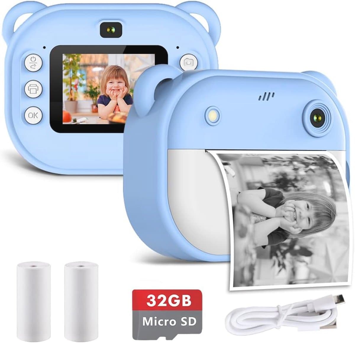 Digitale Kindercamera met Ingebouwde Printer - 1080P Instant Camera voor Kinderen met 32GB Kaart en Printpapier