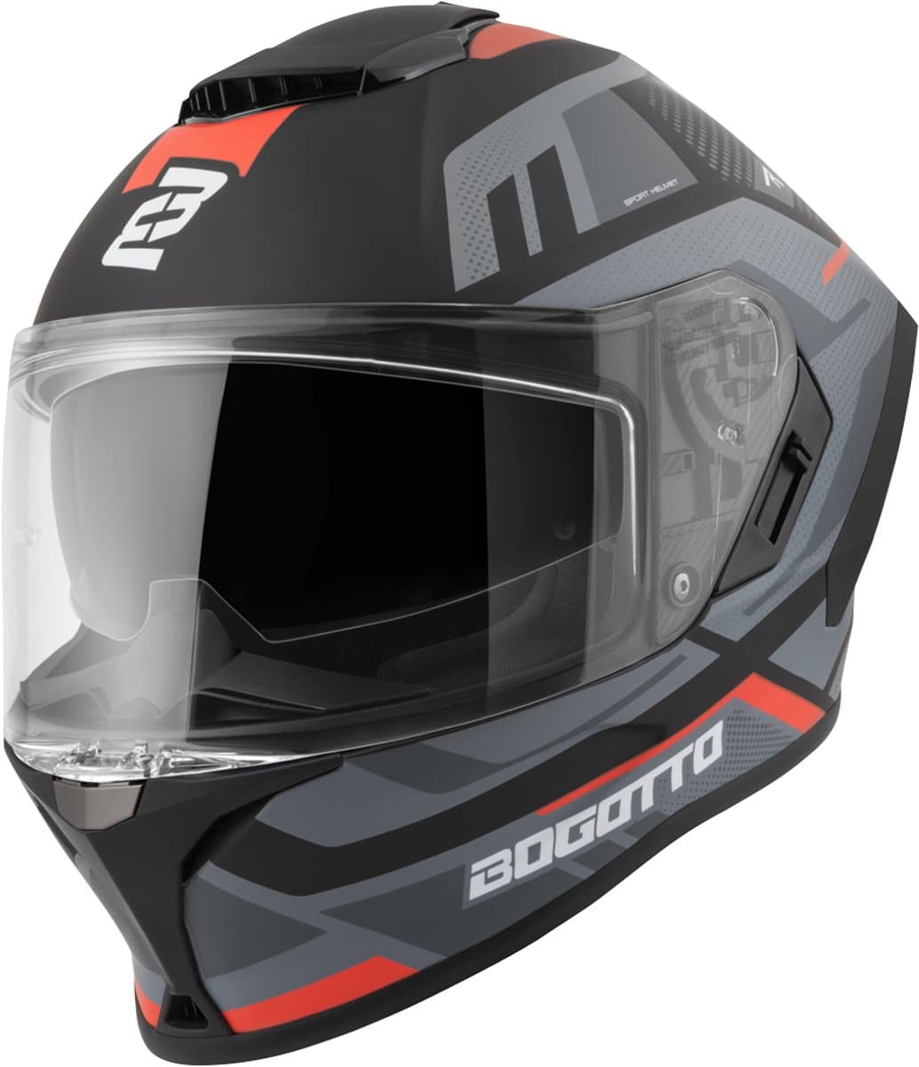 Bogotto Phantom Codex Zwart Grijs Rood Fiberglas Integraalhelm - Helm