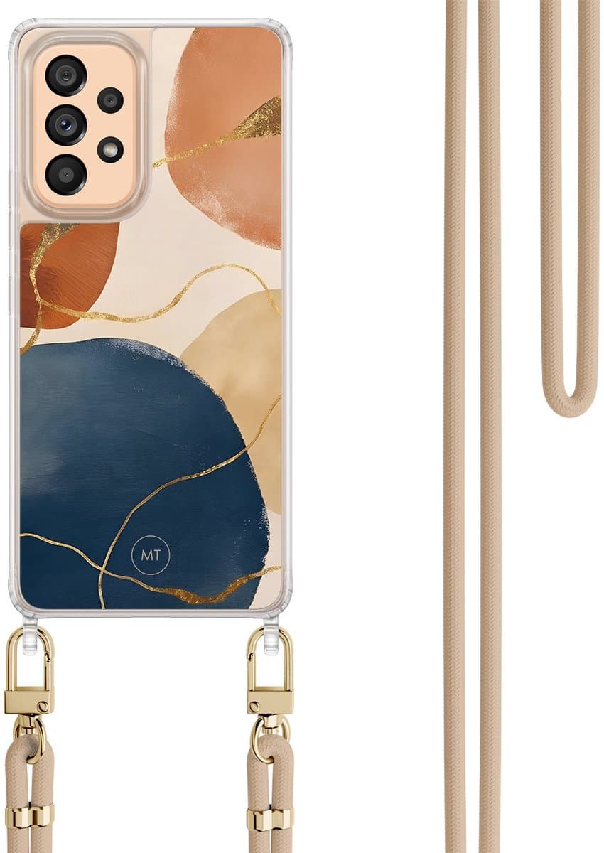 Hoesje met koord geschikt voor Samsung Galaxy A53 - Abstract harmony - Inclusief Beige koord - Crossbody beschermhoes - Transparant, Multi - Mooie Telefoonhoesjes