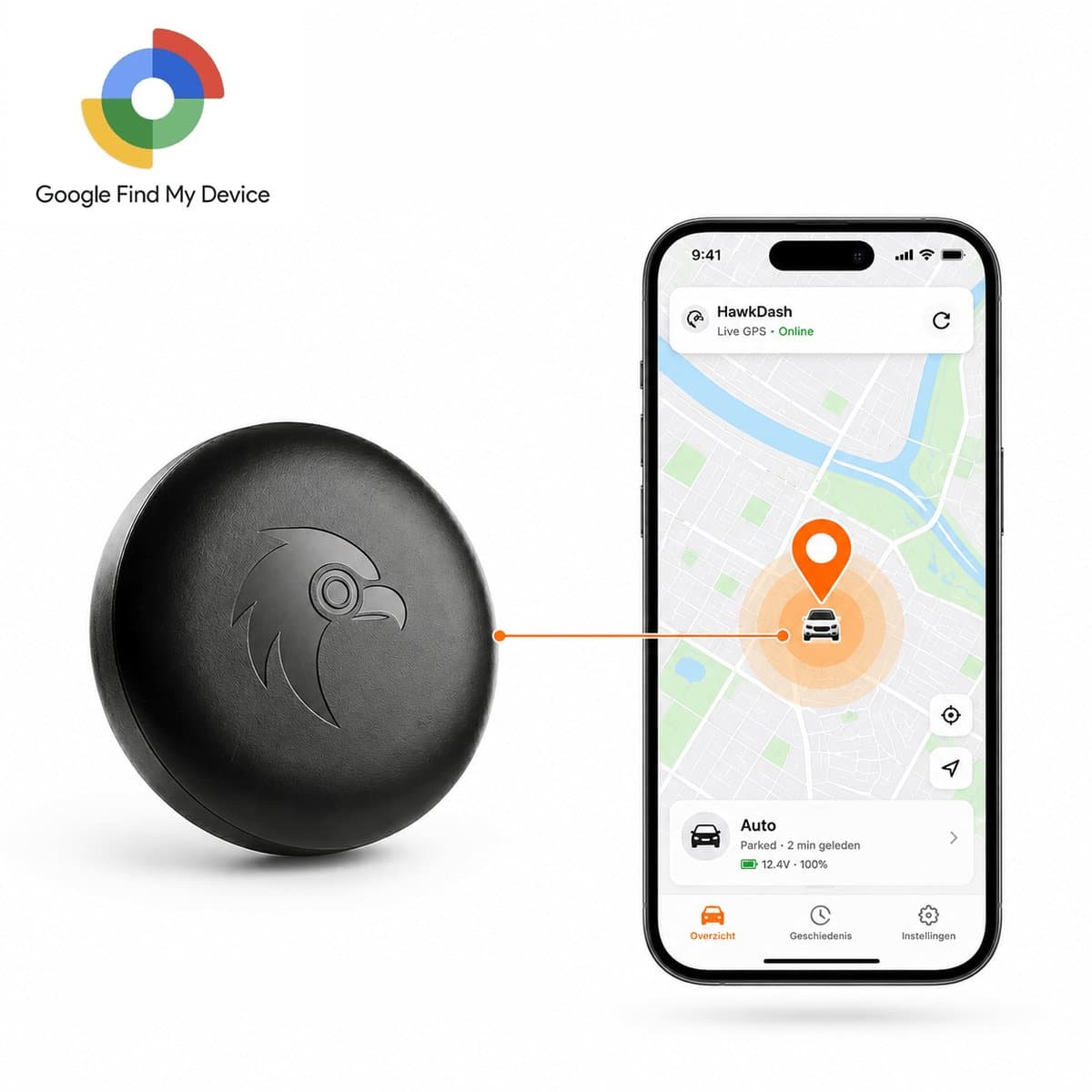 VCTparts® HawkDash Auto GPS Locatie Tracker Anti-Diefstal Functie Smart Tag - Werkt met Android Zoeken - Android/Google zwart
