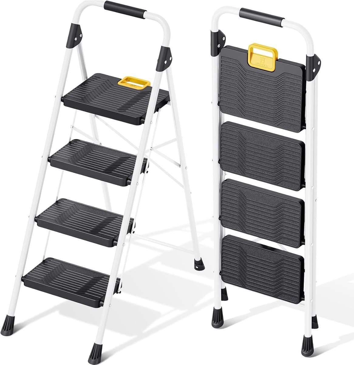 Opvouwbare Ladder - Huishoudtrap Trapladder - Klusjes in Huis - Brede Antislip Treden - 4 Stappen - Wit
