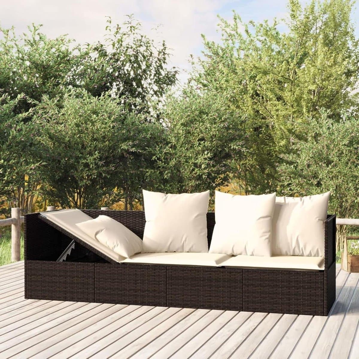 Zonneligstoel Loungebed - Tuinbank Relax - Buiten Ontspannen - Verstelbare Zijden - 203 x 58 cm - Bruin Crèmewit