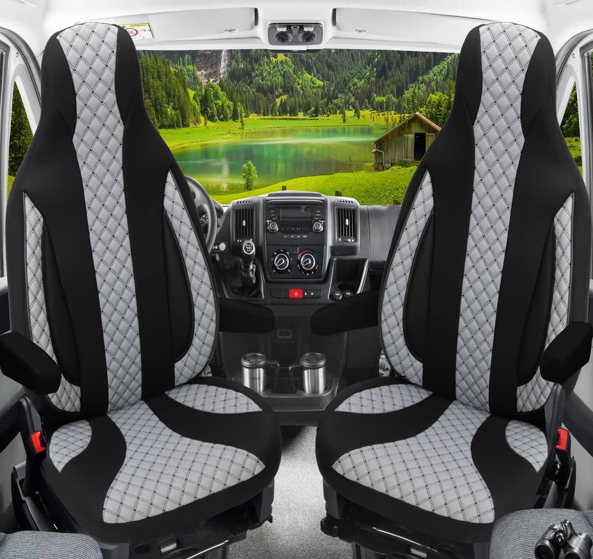 Premium Camper stoelhoezen voor Dreamer WPL401 in Zwart/Grijs (2 losse stoelen)