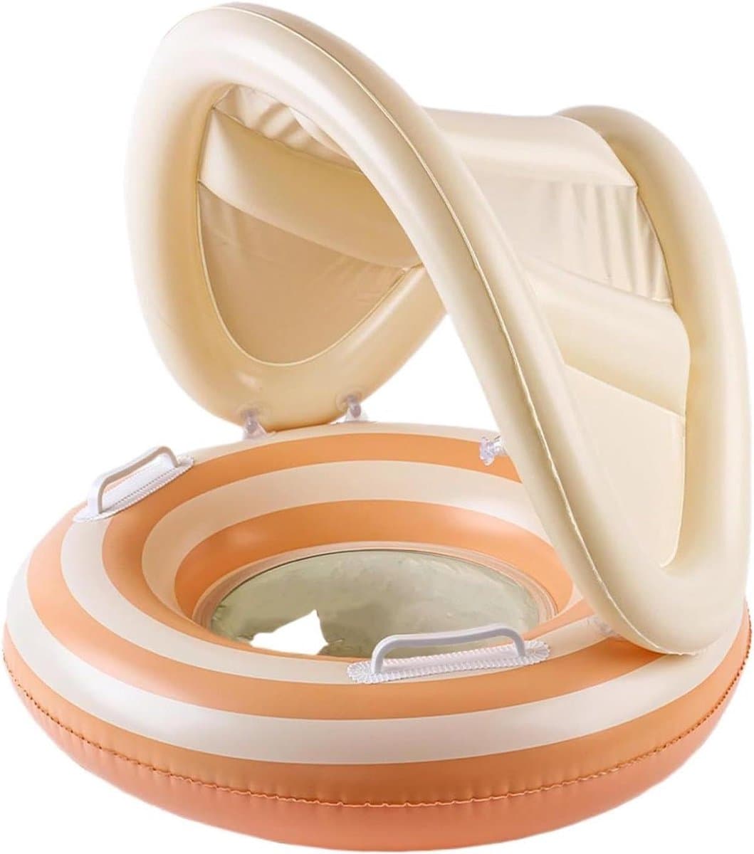 Opblaasbare Zwemstoel - Kinder Zwemring - Veilig Spelen - Met Zonnekap - 57x49 cm - Oranje