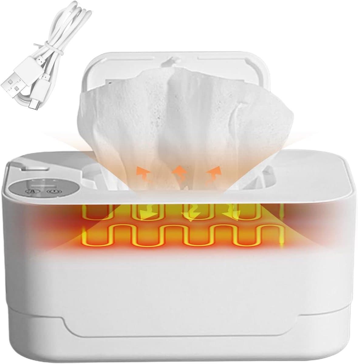 Draagbare doekjeswarmer - Baby doekjeshouder - Warme doekjes - Dubbele verwarming - 120 doekjes capaciteit - Wit