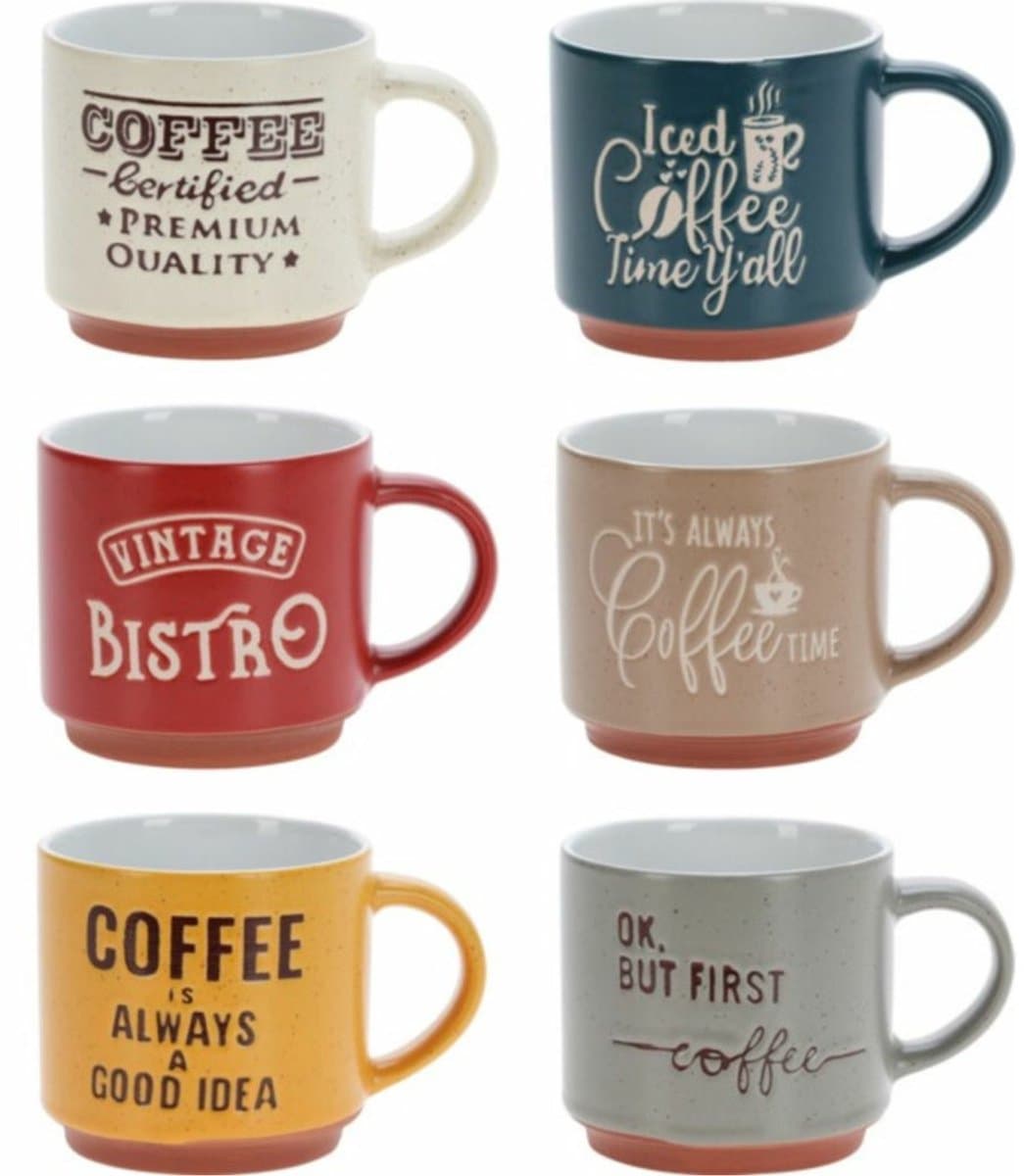 Siaki Koffiemokken - set van 6x stuks - aardewerk - glans afwerking - 260 ml - theemokken