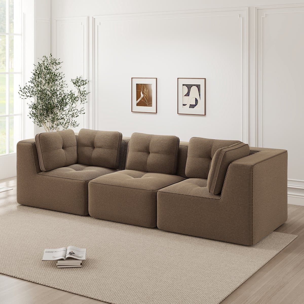 HAUSS SPOLE Hoekbank - Modulaire 3-Zits Bank - Diepe Zitting En Zacht Comfort - Voor Woonkamer - Corduroy Bruin