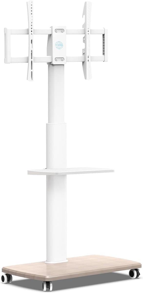 Mobiele TV Stand met Houten Basis voor 32-70 Inch - Verstelbaar, Draaibaar en Op Wielen
