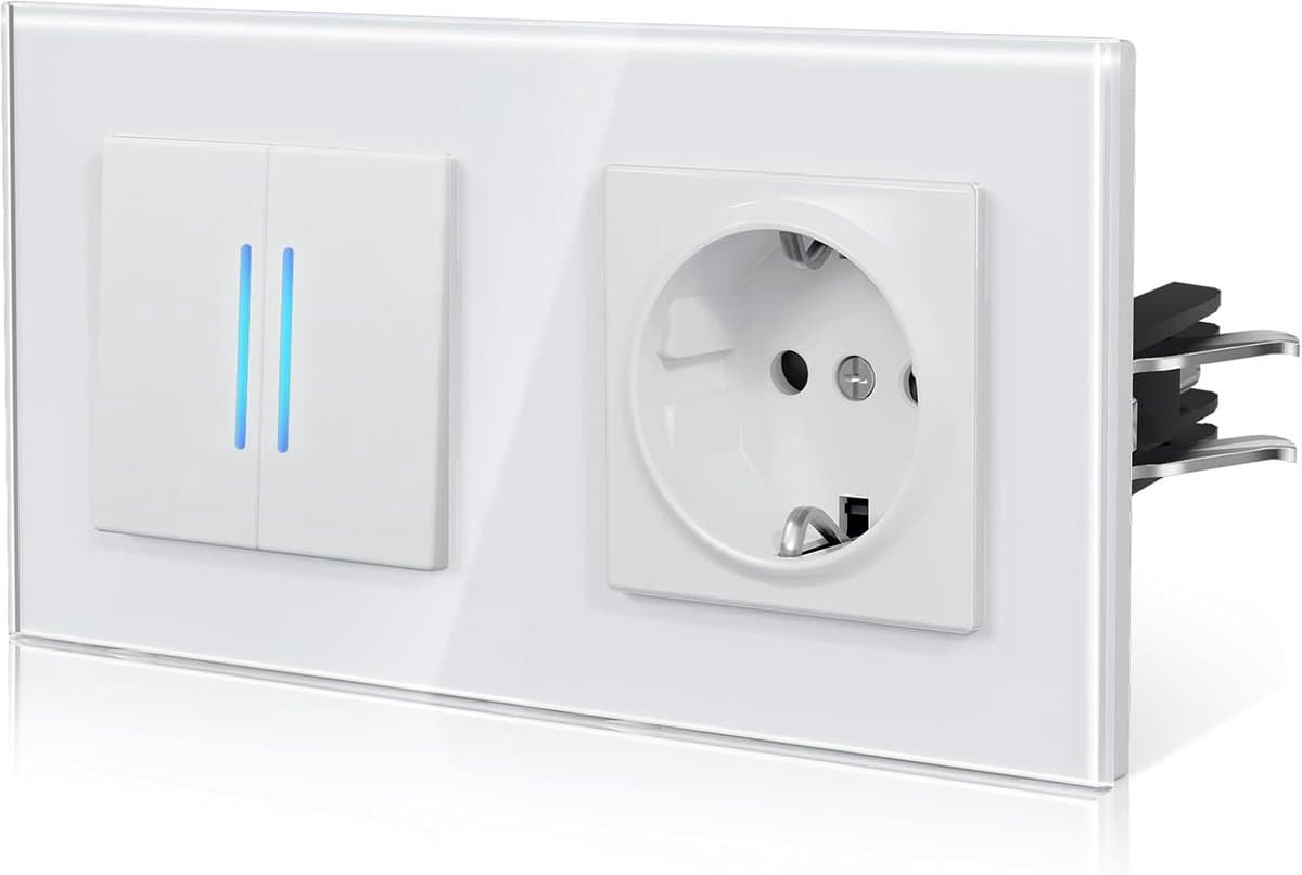 Lichtschakelaar Glas - Wandschakelaar Dubbel - Bedien Verlichting - Met Led Achtergrond - 157mm Breed - Wit