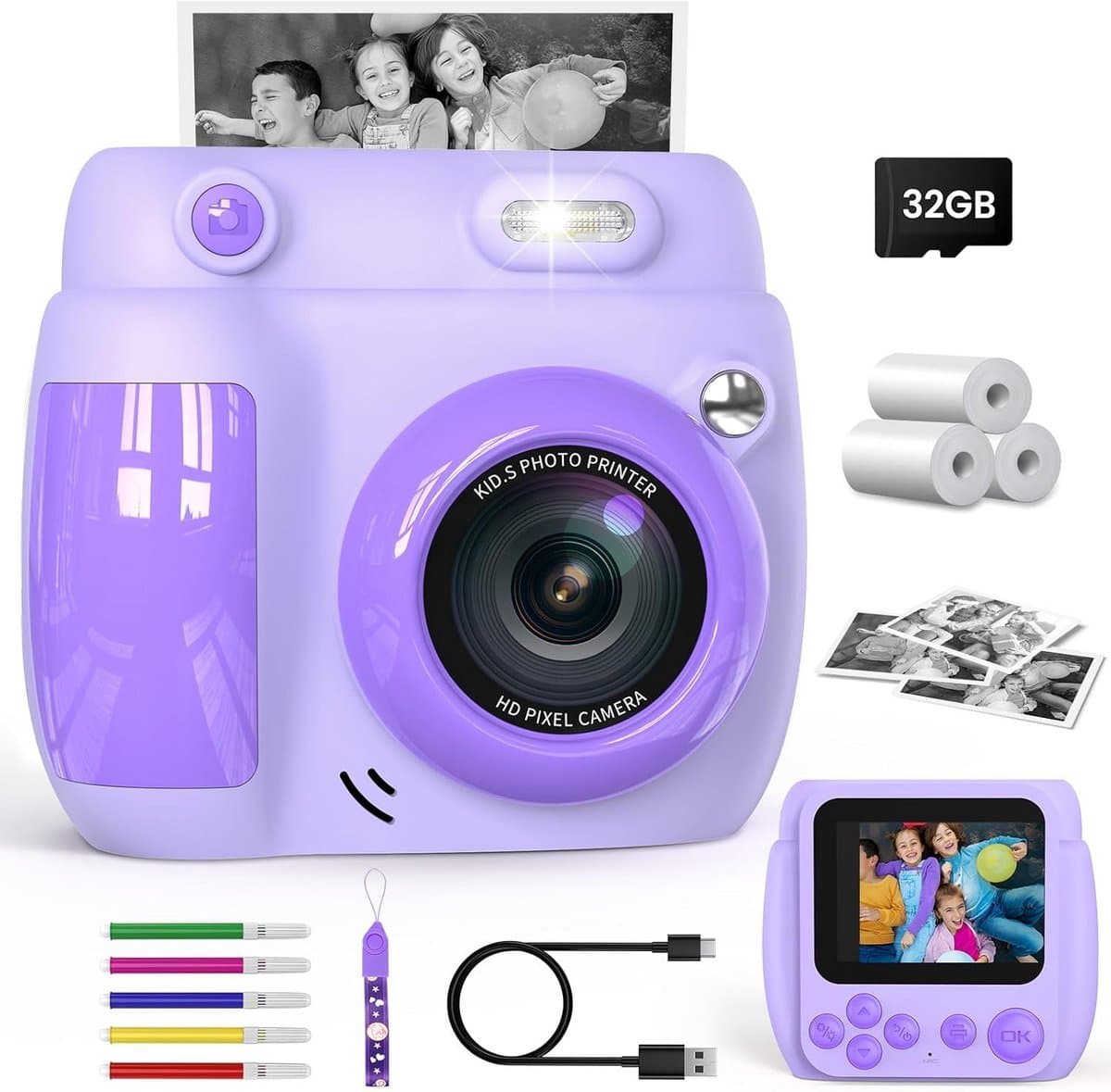 Instant camera voor kinderen met 2,4 inch scherm - ideaal cadeau voor jongens en meisjes van 3-12 jaar