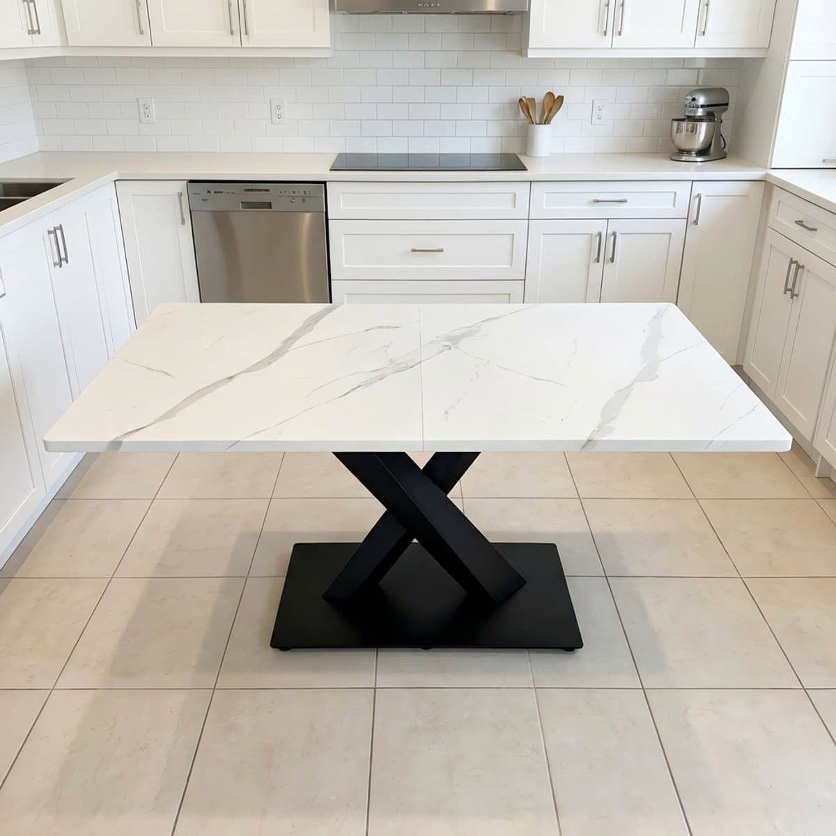 Wishdor - Eettafel - Voor 6 Personen - Landelijke Stijl - Keuken Of Woonkamer - MDF En Metaal - Wit En Zwart