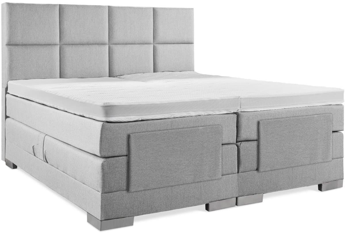 Soft bedden Elektrische Boxspring - 90x210 - Incl. 8-Vaks hoofdbord - Zilvergrijs met plint