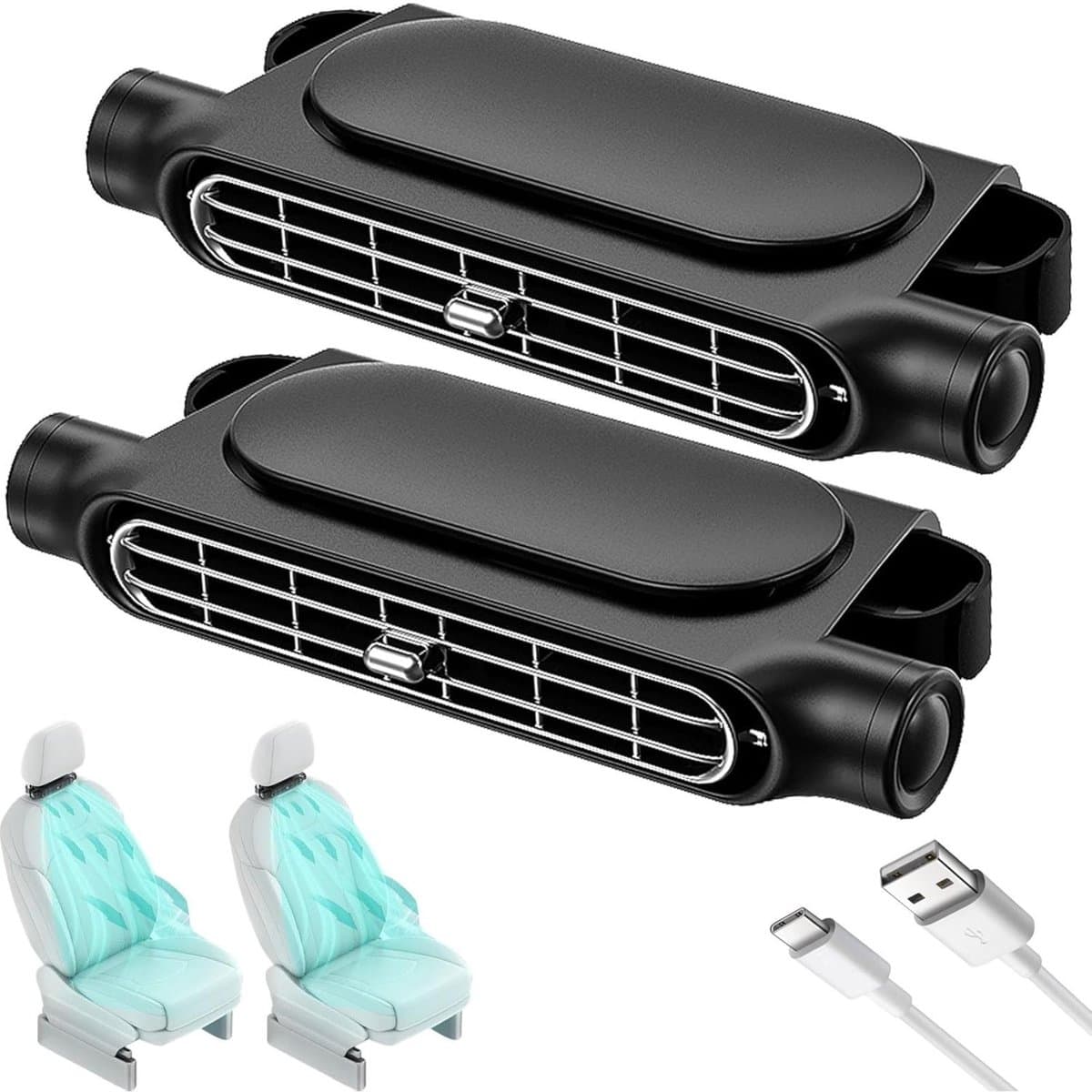 Autostoelventilator Voor Kinderen, Mini Draagbare Batterijgevoede, Stille Nek- En Hoofdkoelventilator Voor Op De Achterbank, 3 Instelbare Windsnelheden, Geschikt Voor Alle Personenauto’s, Campers En Vrachtwagens (2 stuk Zwart)