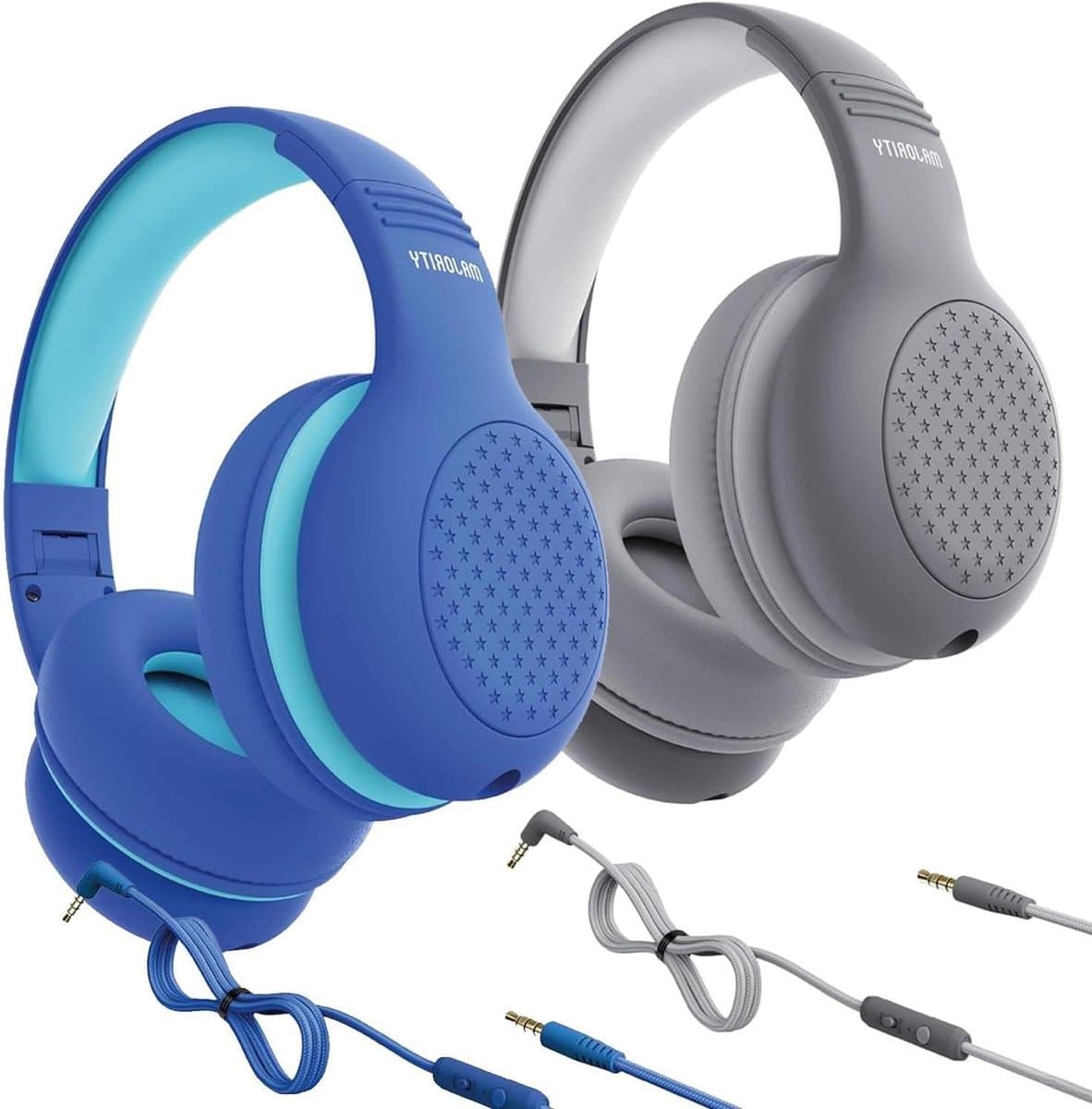 Kinderhoofdtelefoons - Audio headset - Veilig luisteren - Volumebegrenzer - 2 stuks - Blauw en grijs