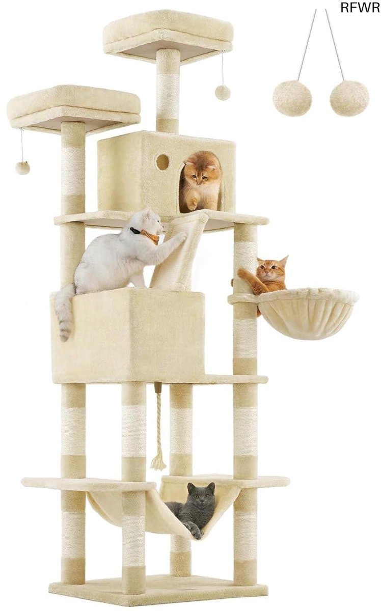 Katten Krabpaal - Speeltoren - Klimmen en Spelen - XXL Hoogte - 206 cm - Beige