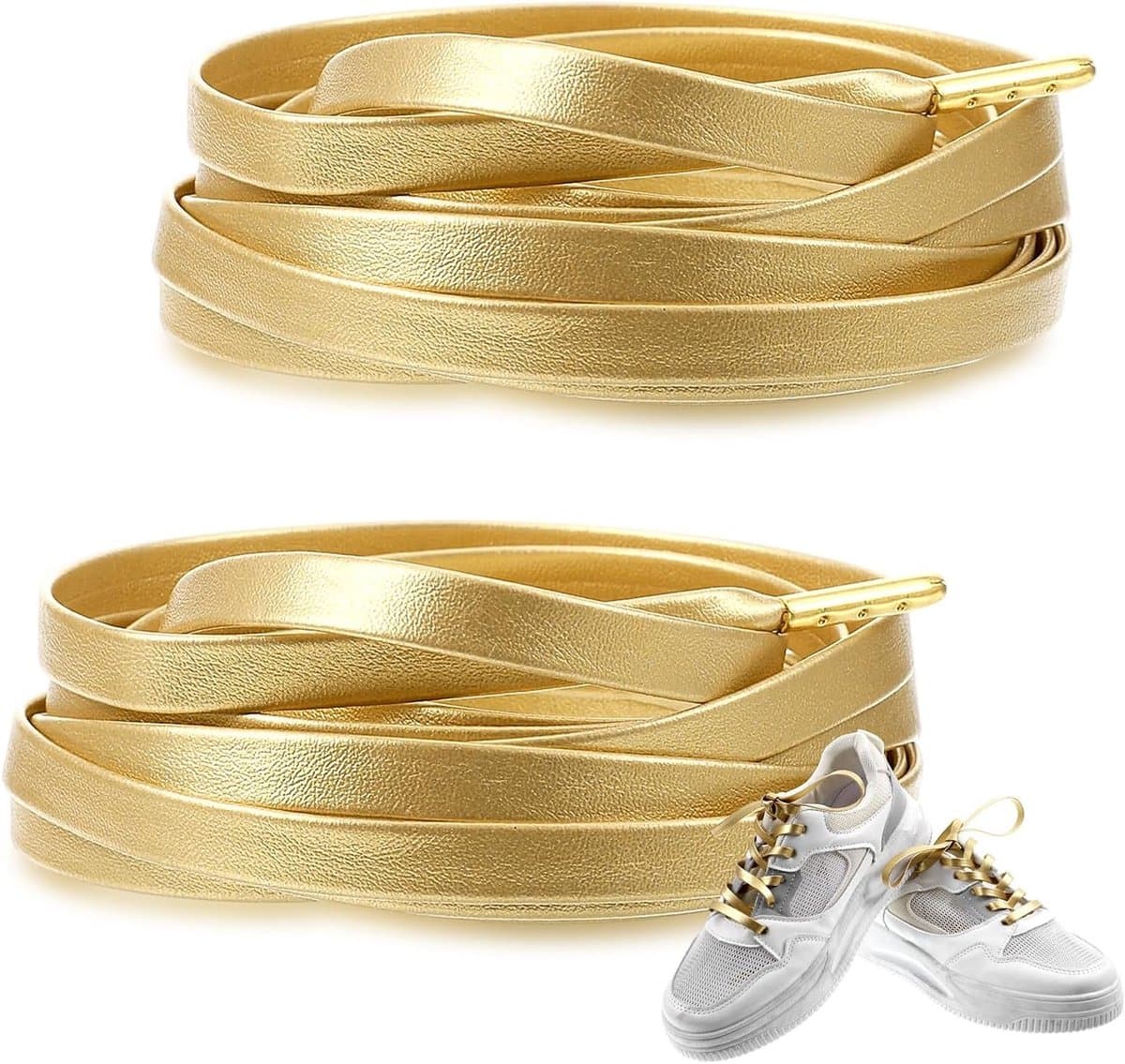 Gouden Platte PU Leren Veters voor Sneakers, Metallic Schoenveters van 140 cm, Ideaal voor Dames en Heren, Perfect voor Sport en Casual Gebruik