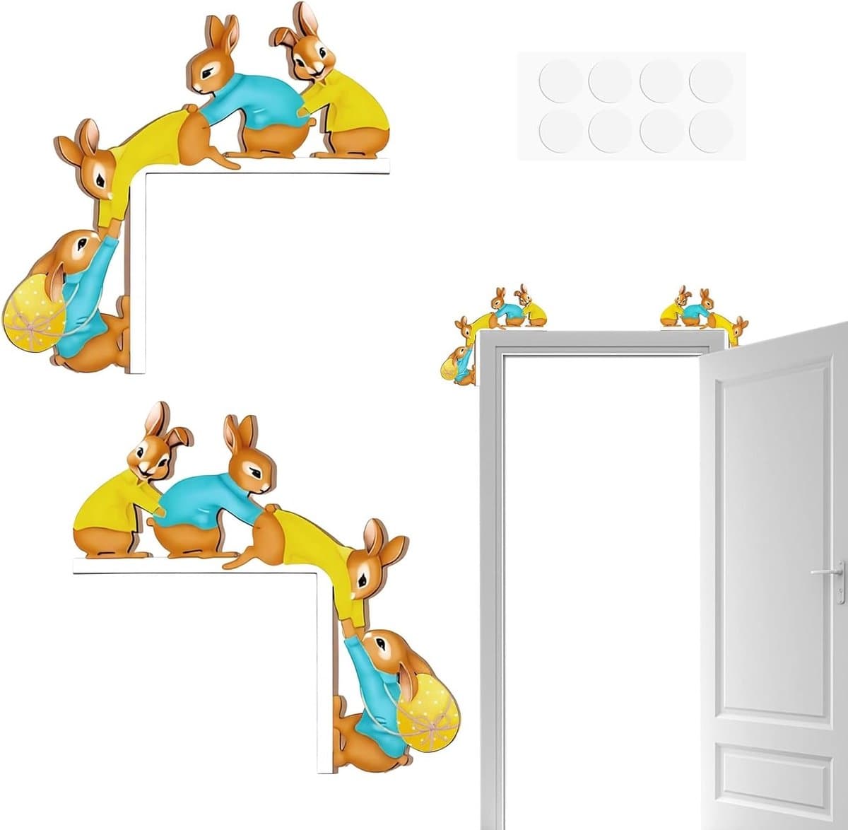 Set van 2 Deurframes met Decoratief Paashaas Ontwerp voor Pasen, Inclusief Dubbelzijdige Plakband en Versieringen
