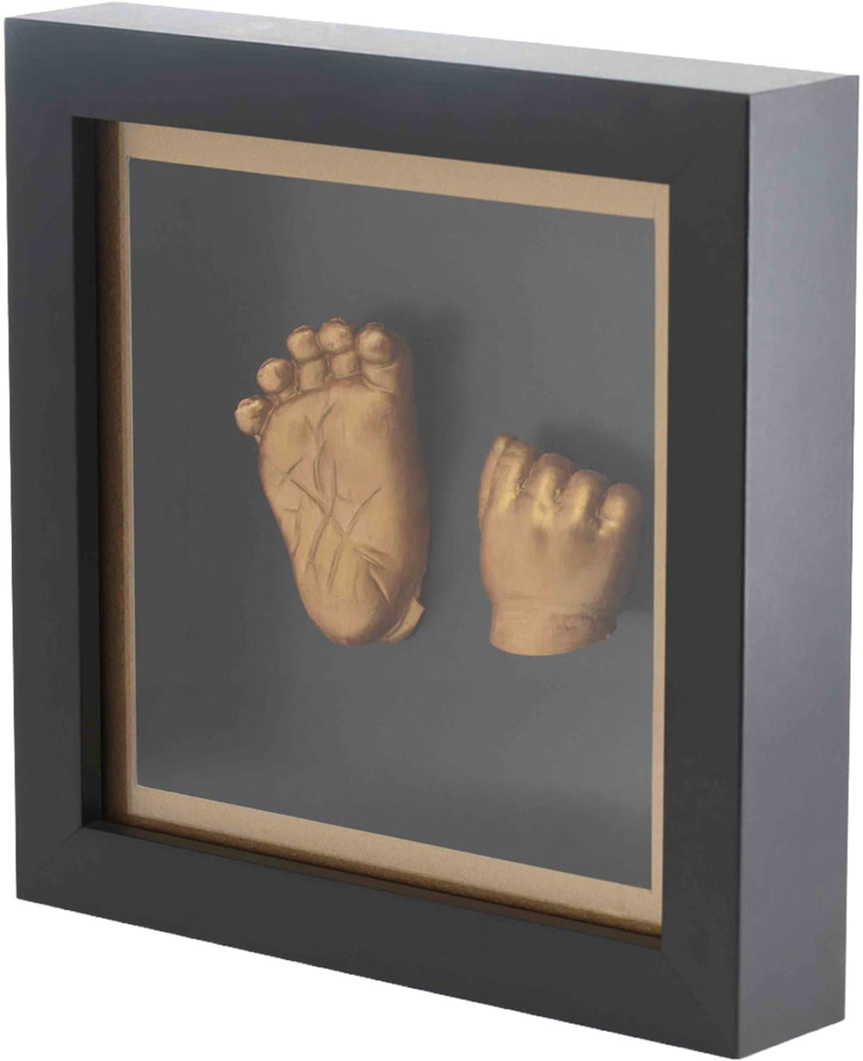 Happy Hands - Baby 3D Hand- & Voetafdruk Lijst – Zwarte Houten Frame met Plexiglas – Inclusief Alginaat, Gips & Bronsverf – Huidvriendelijk, Makkelijke DIY Herinnering – Luxe Kraamcadeau (20x20x4 cm)