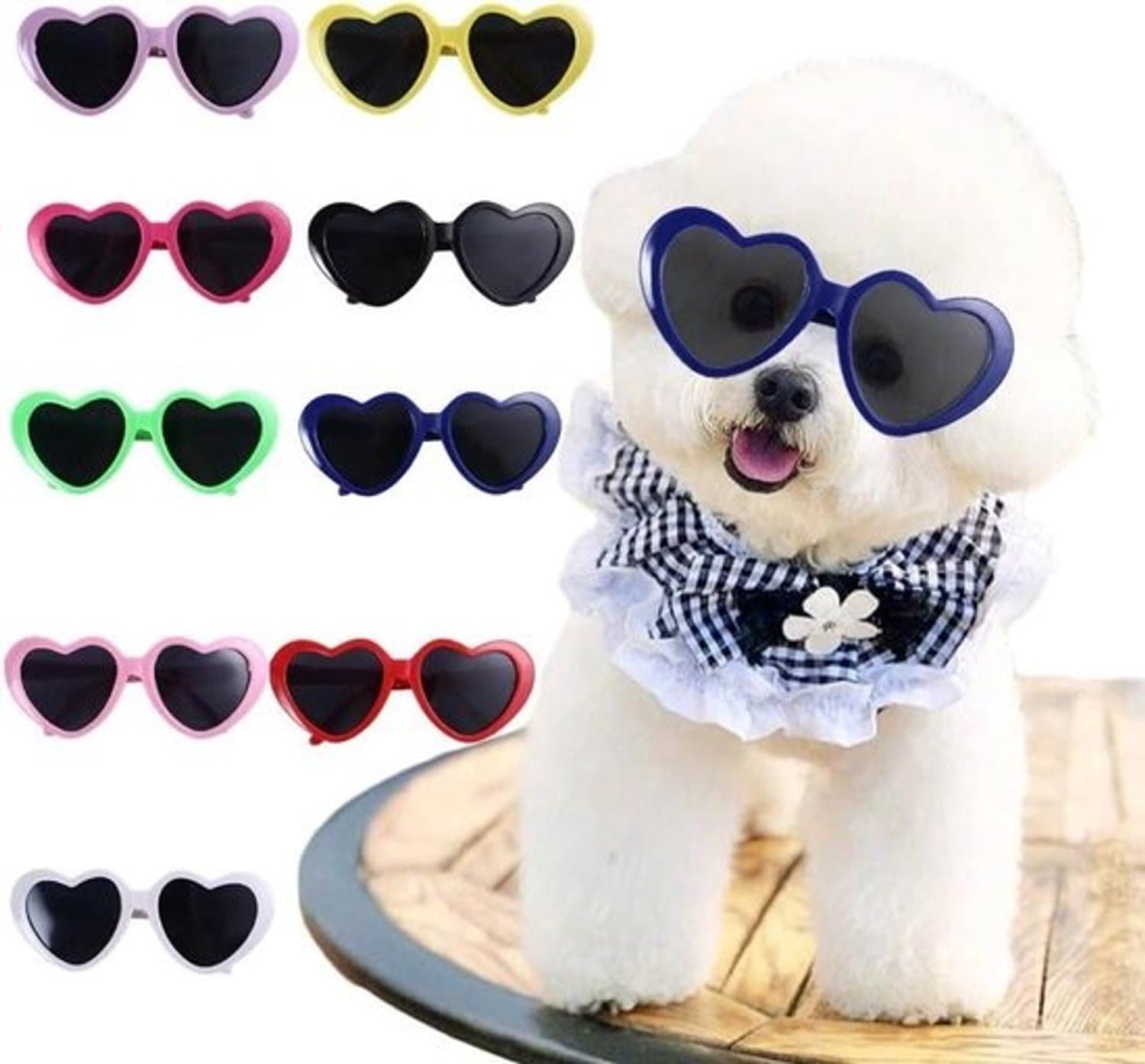 Huisdier Zonnebrillen - Hond Kat Bril - Leuke foto's maken - Hartvormig ontwerp - 9 Stuks - Multicolor