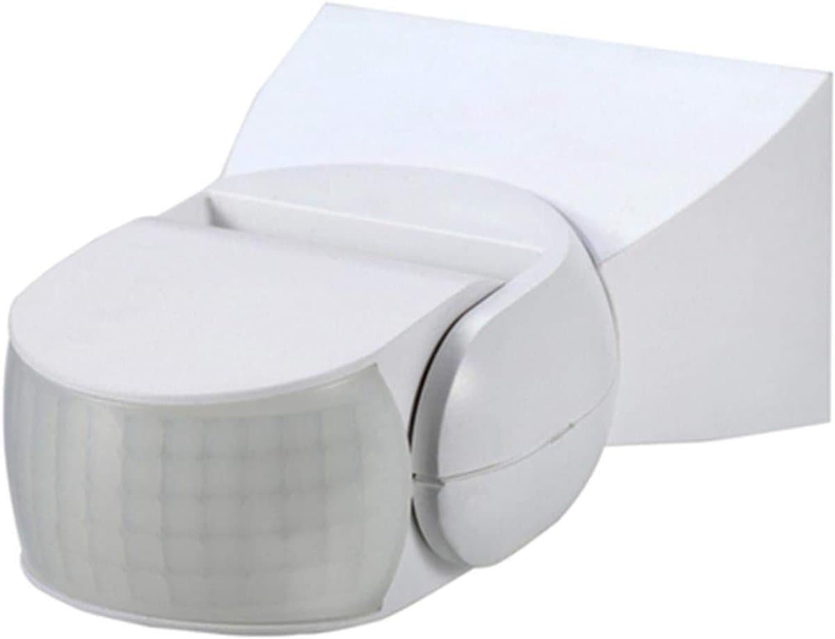Bewegingsmelder voor Buiten IP65, Aanwezigheidssensor Geschikt voor LED verlichting, Aanwezigheidsdekking 180° tot 12m. op 2.5m. hoogte, Instelling schakelaar 10 sec-15 min.