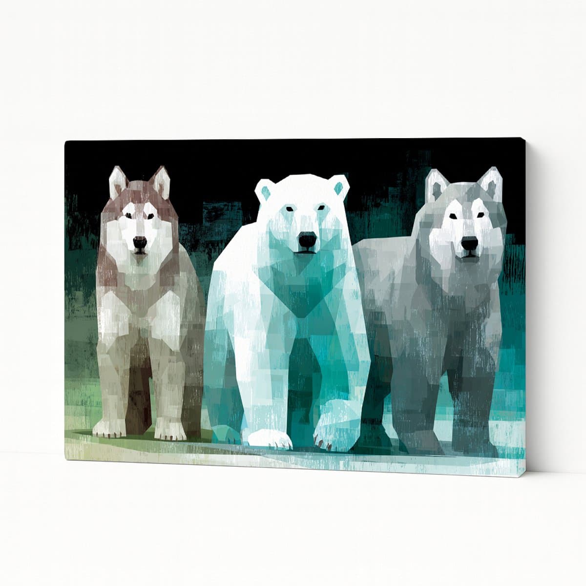 IJsbeer en wolven – wandkunst – Canvas schilderij – 120x80 cm