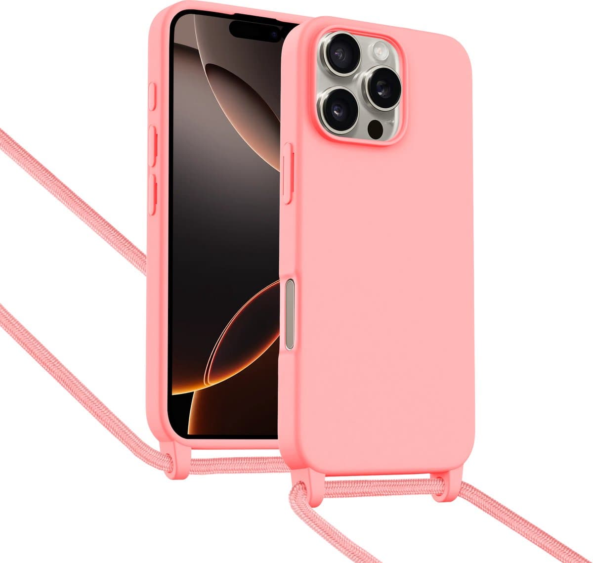 ShieldCase Hoesje met telefoonkoord (roze) geschikt voor iPhone 16 Pro - Telefoonhoesje met koord - Beschermende case - Slanke cover
