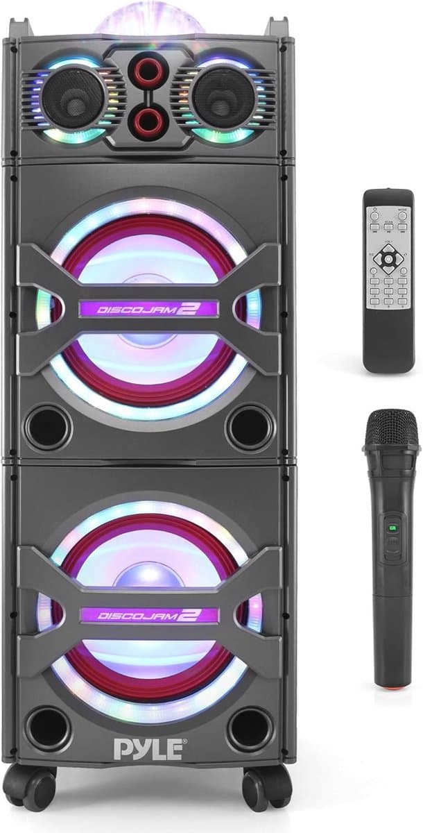 Draagbare Bluetooth Luidspreker met Wielen - 2000W Geluidsysteem - Buitenluidspreker met Microfoonaansluiting en Verlichting