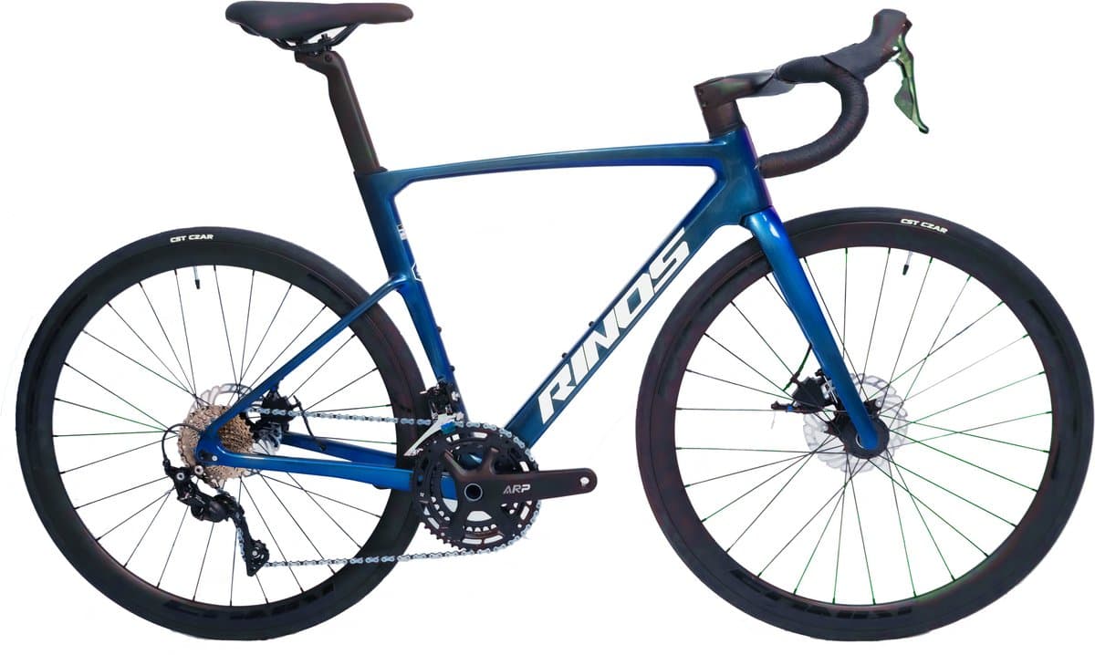Rinos Odin3 Carbon Road - RaceFiets - met UCI Frameset - met SHIMANO 105 ST-R7000 - 22 versnellingen en schijfremmen - lichte fiets voor dames en heren - 700 x 40C - Kameleon Blauw-Paars L-56