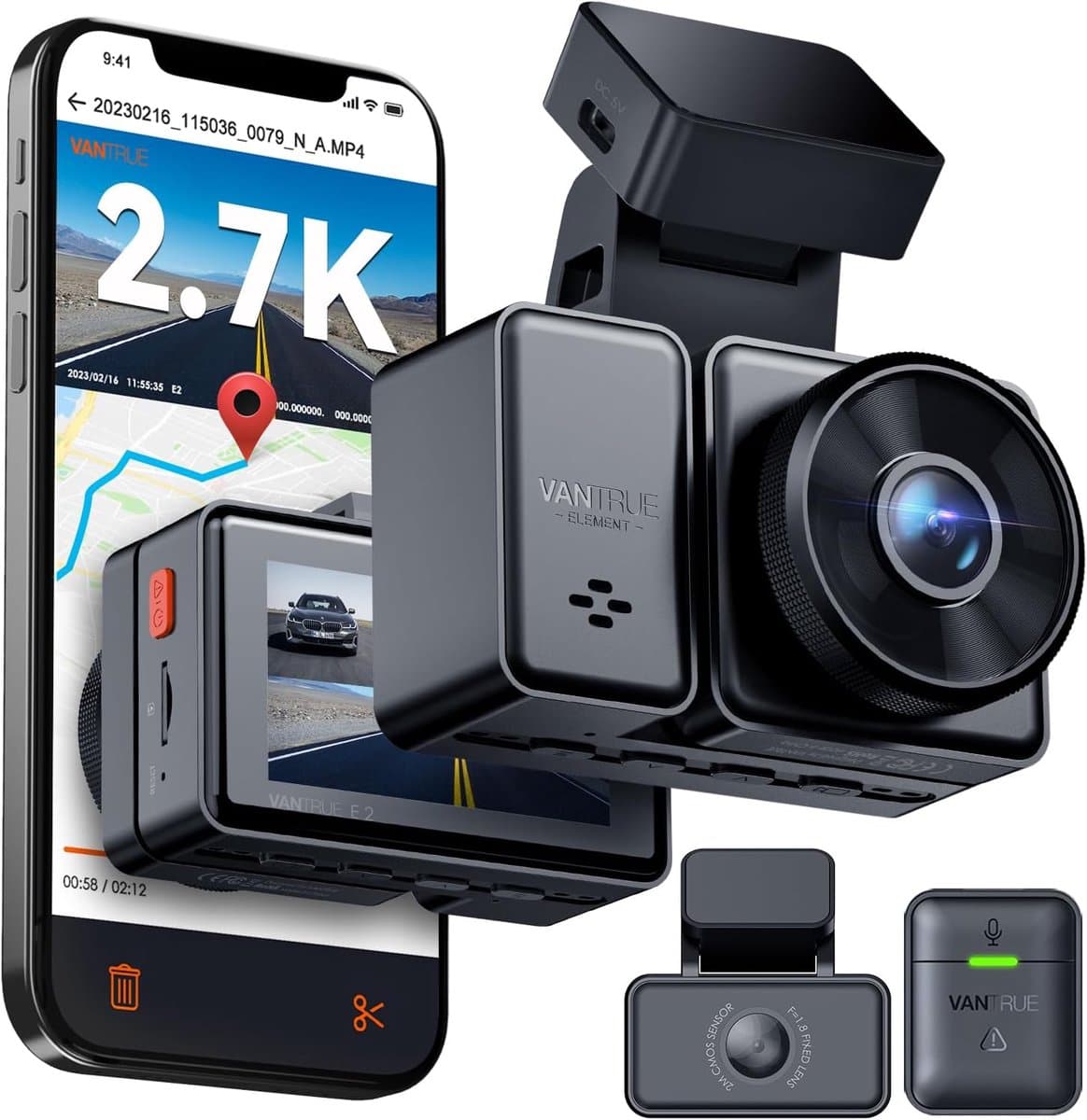 Dashcam met 1944P Dual Lens, 5GHz WiFi, GPS en Nachtzicht