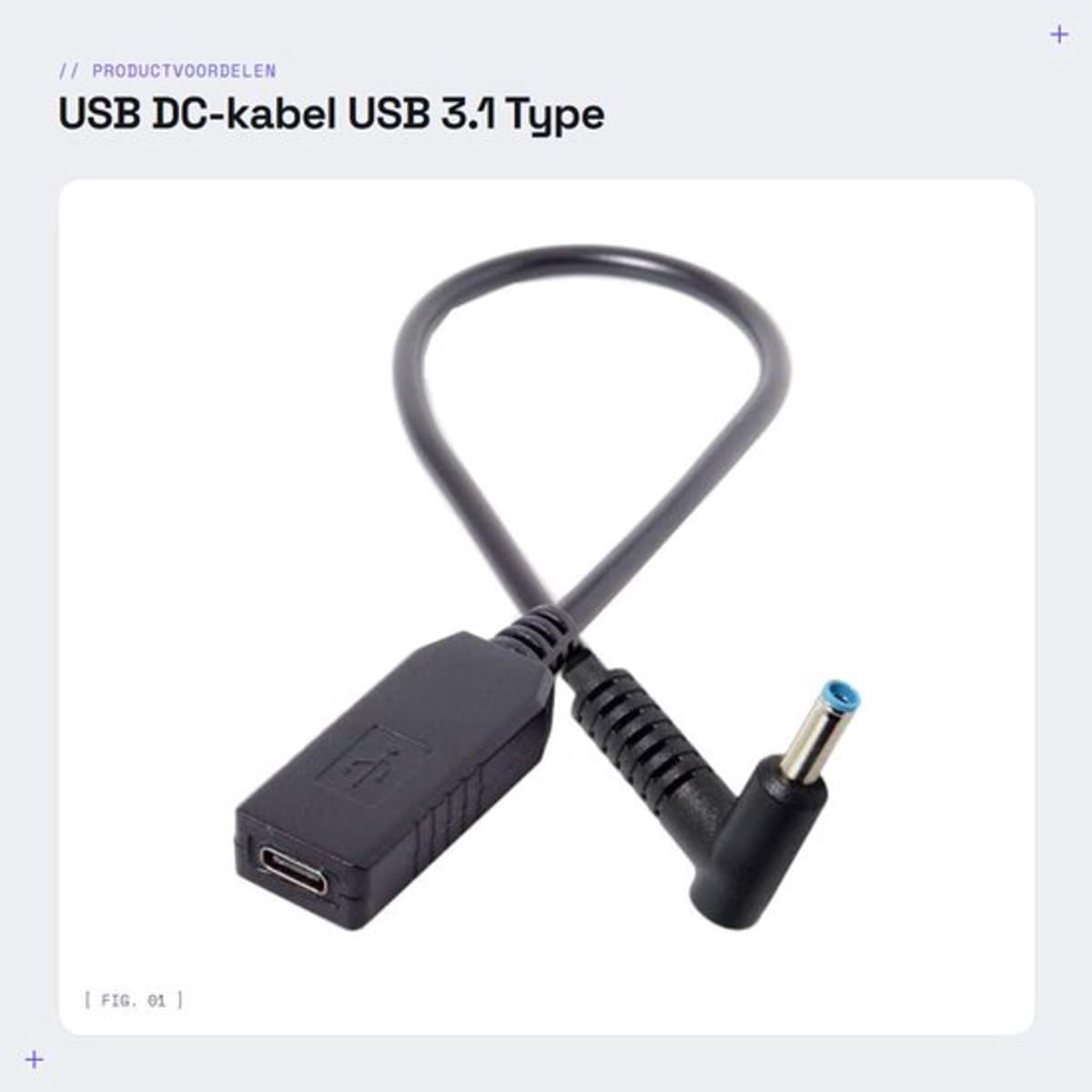 USB DC-kabel - USB 3.1 Type C - Oplaadkabel voor laptop - 4.5 3.0 mm - PD emulator trigger - Geschikt voor Dell en HP laptops - 20V