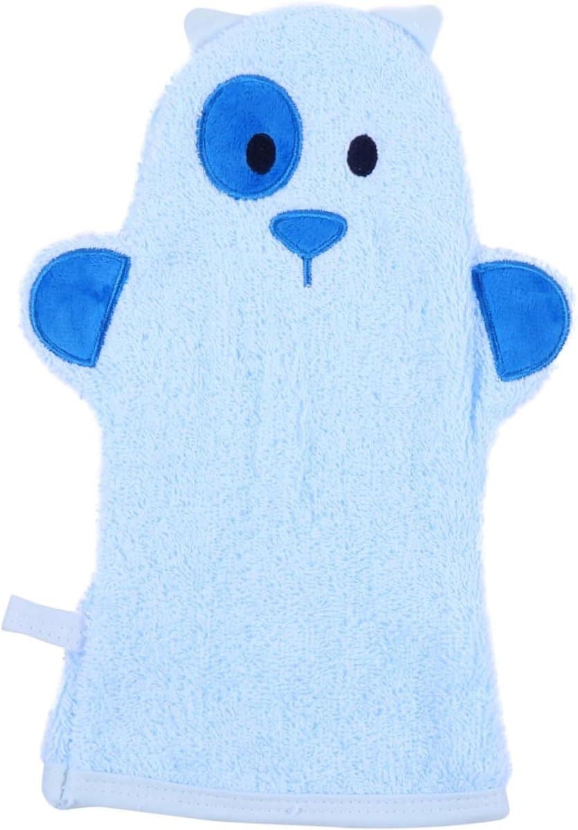 Baby Badhandschoen - Washandje Baby - Babybadje - Hondenvorm - 26.2x18cm - Blauw