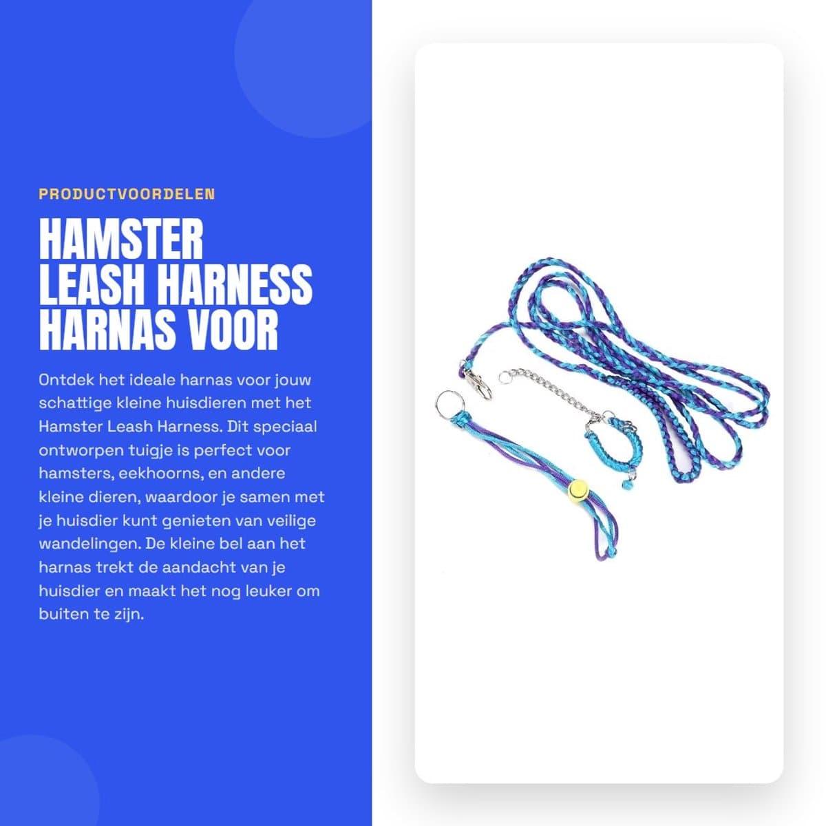 Dailygoods- Harnas voor Kleine Dieren - Hamster/Eekhoorn Harnas - Nylon - Huisdierentuig met Bel - Totale Lengte 161-181 cm - Kraag Inbegrepen