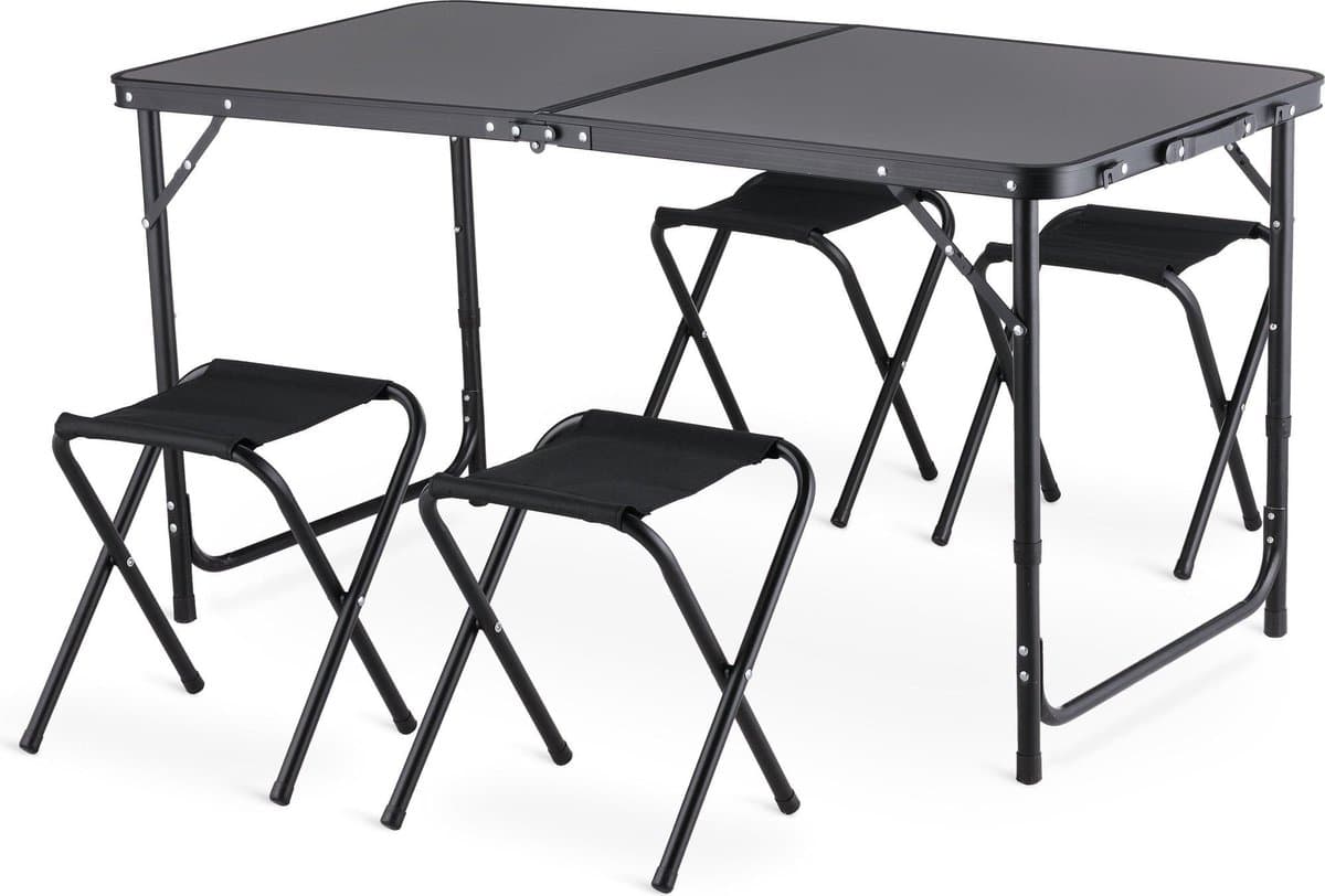 Outtec® Campingtafel met 4 Stoelen - 120 x 60 cm - in Hoogte Verstelbaar Kleine Tafel, Klaptafel, Balkontafel, Tafel - voor Camping, Balkon, Tuin, Strand