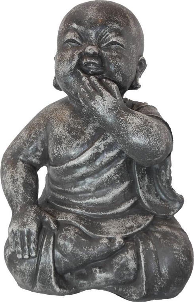 SENSE Lagende Boddha -Happy shaolin- Lagende Monnik - Zittend Buddha - Tuinbeeld - Woonkamer beeld - Vensterbank - Balkon buddha grijs