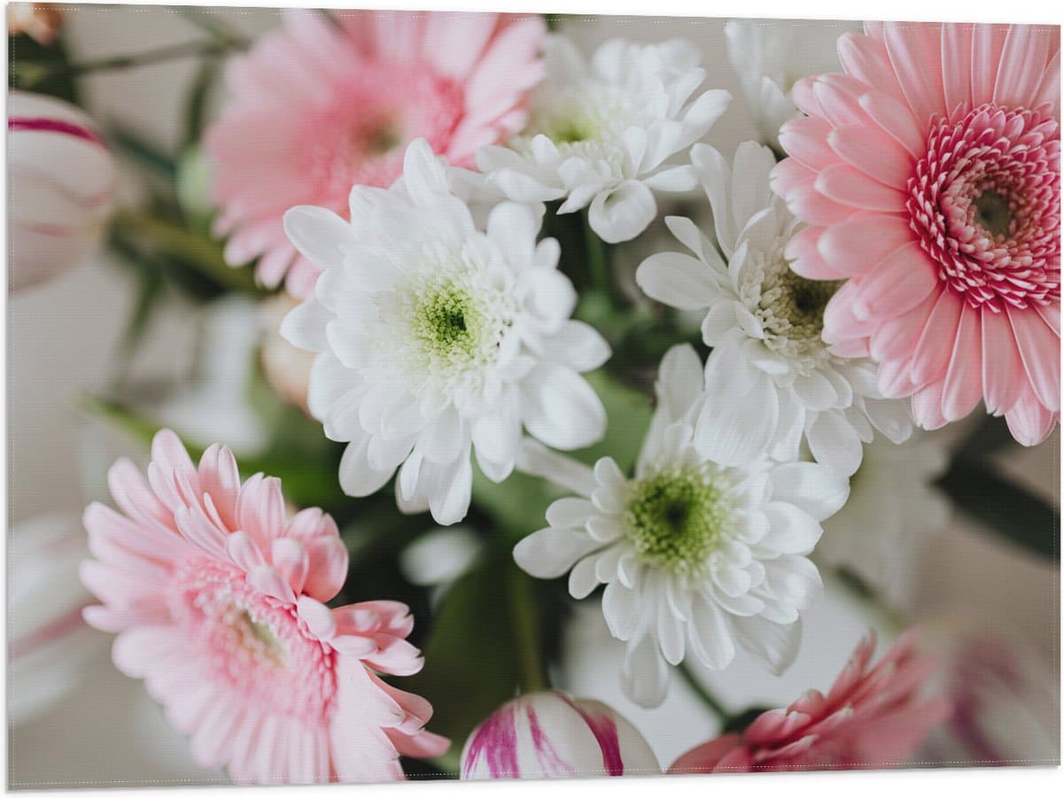 Vlag - Boeket met Gele en Roze Bloemen - 80x60 cm Foto op Polyester Vlag
