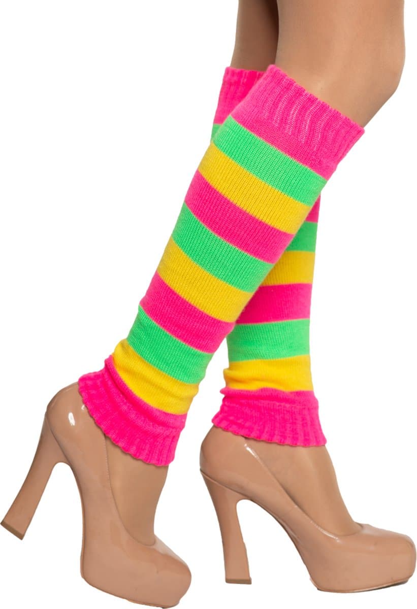 Partychimp Beenwarmers voor bij Carnavalskleding Dames Carnaval Accessoires Verkleedkleren Volwassenen - Neon Pink/Geel/Groen- Katoen/Polyamide/Elastaan - One-Size