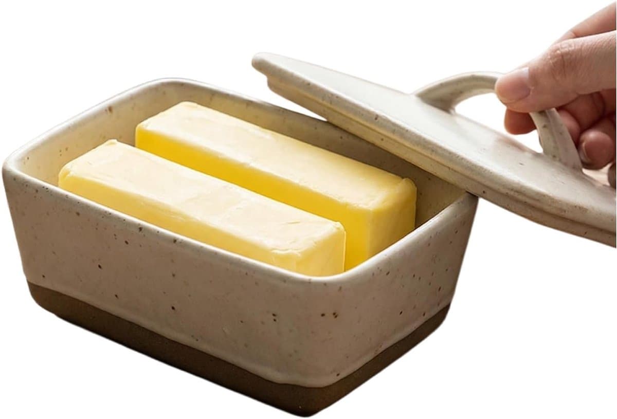 Botervloot Keramiek - Boter Dish Box - Koelkast Opslag - Met Deksel Platte Handgreep - 350 ml - Kleur Kaas