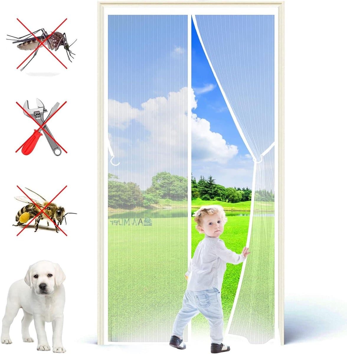 Magnetische Hordeur - Vliegengordijn - Insecten Buiten Houden - Zonder Boren - 80x205 cm - Wit