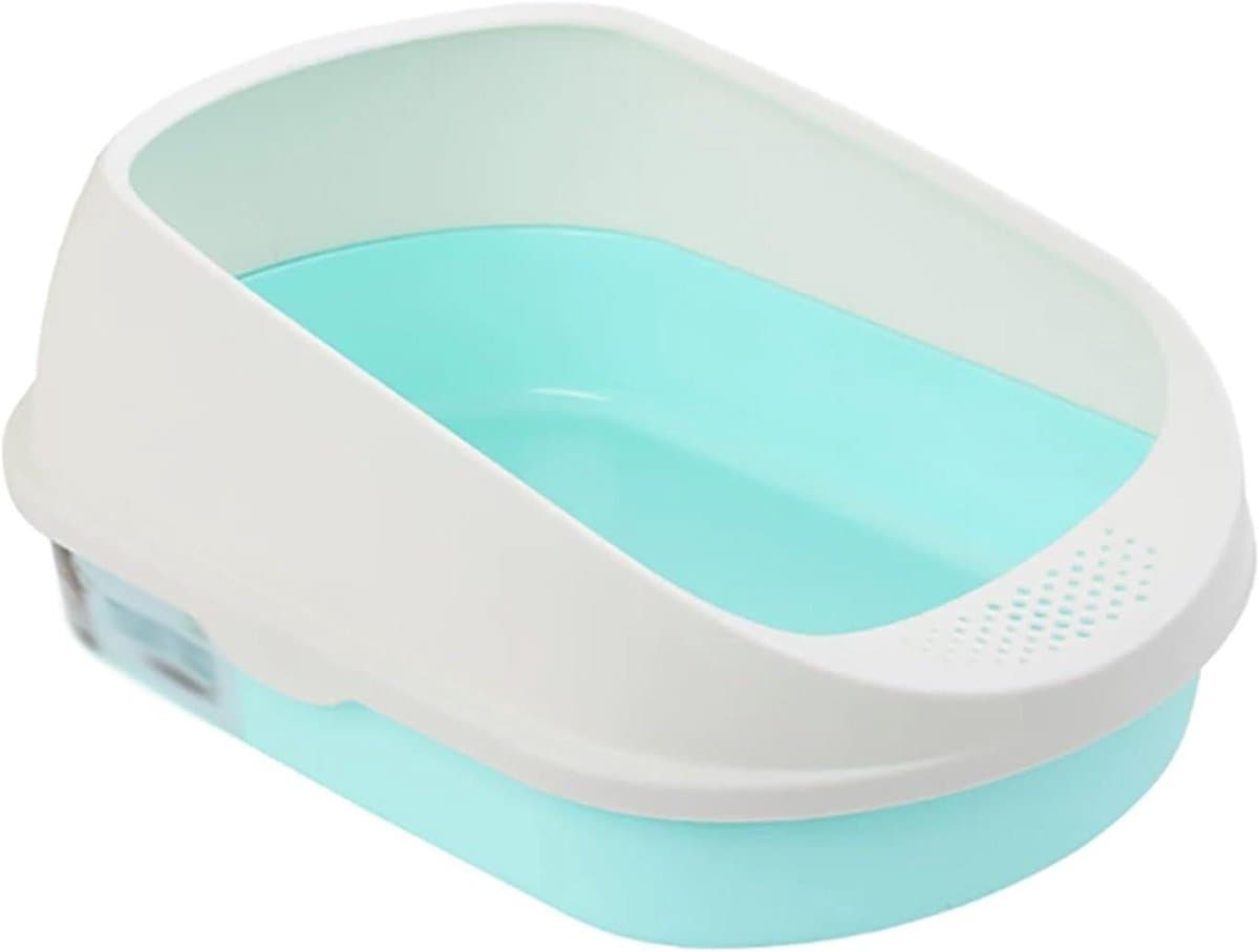 Kattenbak Semi-Gesloten - Kattenbak met Rand - Hygiënisch Houden - Geperforeerde Rand - 44 cm - Groen