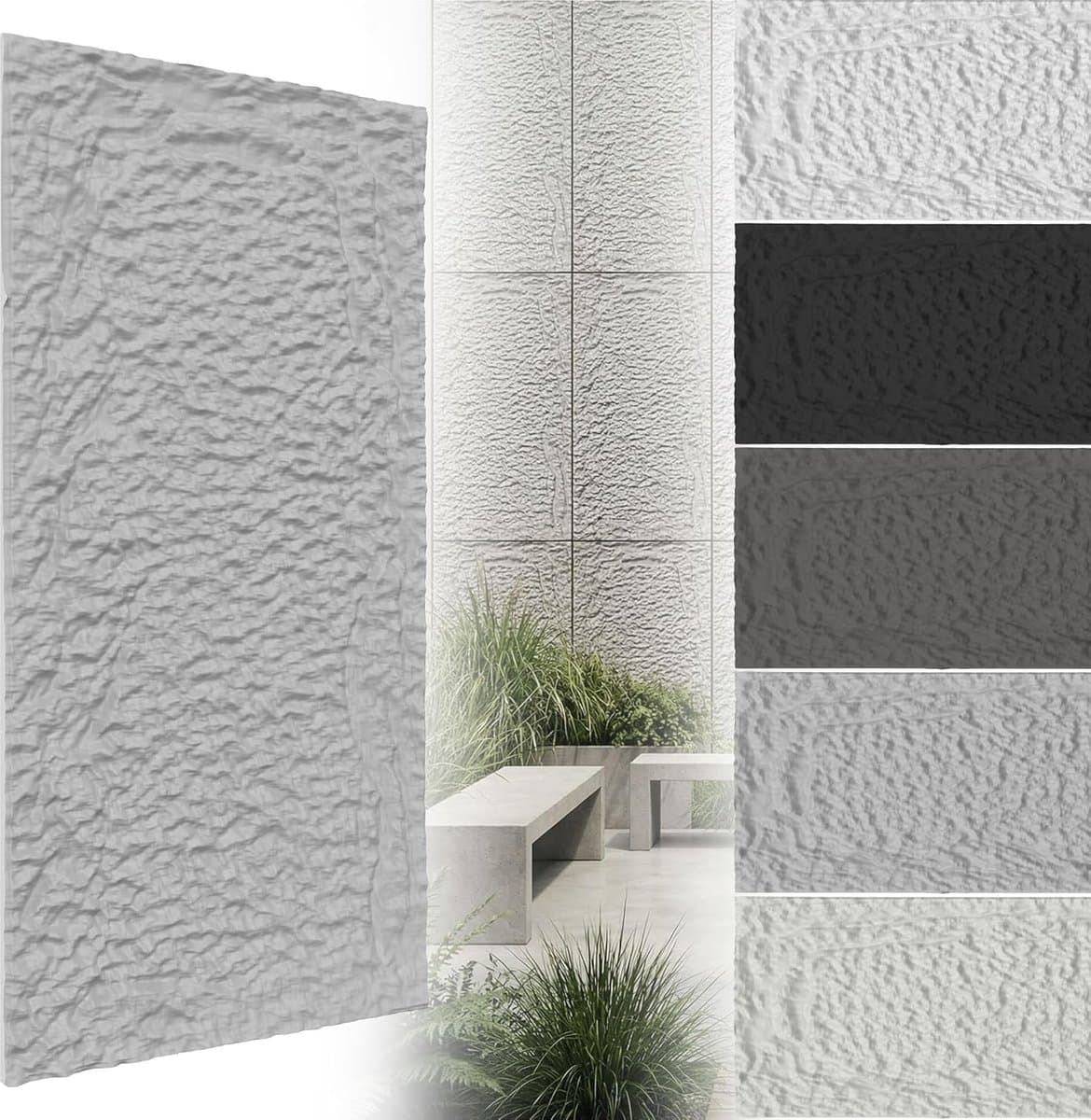 ACXIN Wandpanelen 3D - Wandpanelen Steenlook Muurpanelen Wandbekleding PU Waterdicht Badkamer Woonkamer Keuken - 120x60cm - 5cm Dik - Cementgrijs - 3 Stuks
