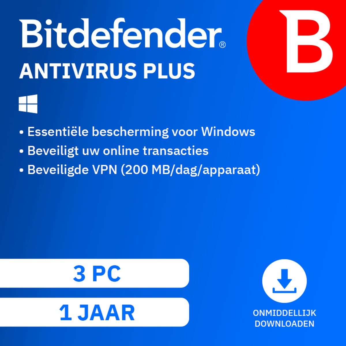 Bitdefender Antivirus Plus - 12 Maanden - 3 Apparaten - 1 Gebruiker - Nederlands - Windows Download
