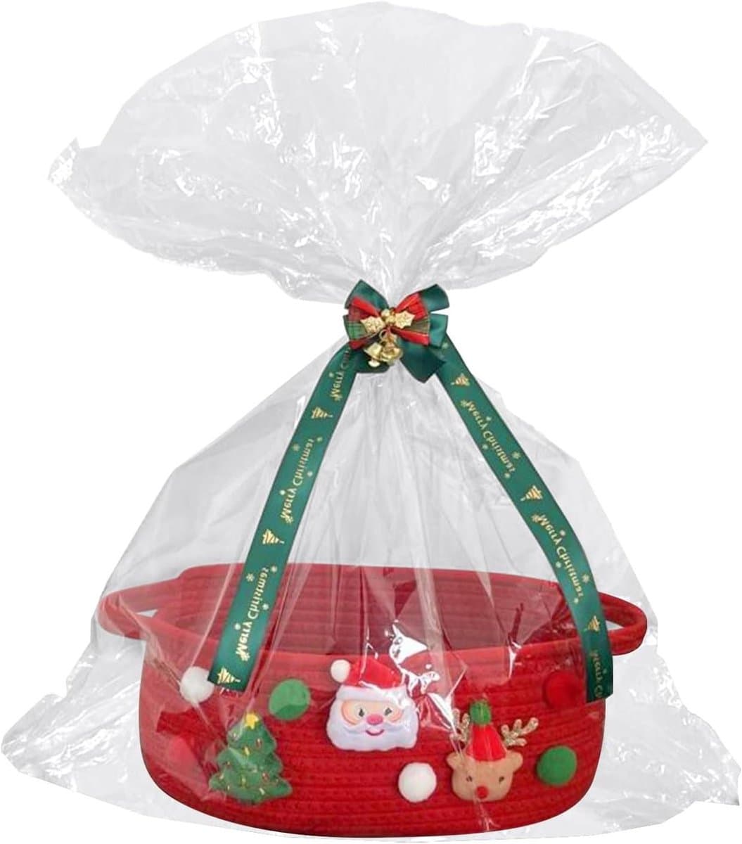Kerstmanden - Decoratie mand cadeau - Feestelijke opslag - Hoogwaardig katoenen touw - 30.48 x 20.32 x 11.94 cm - Rood