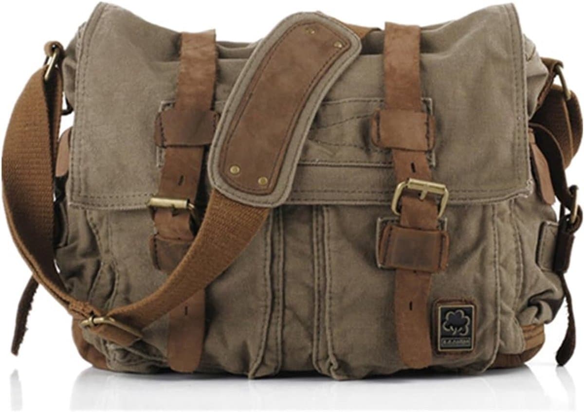 Vintage Militär Leder Umhängetasche Canvas Laptop Tasche Retro Messenger Taschen