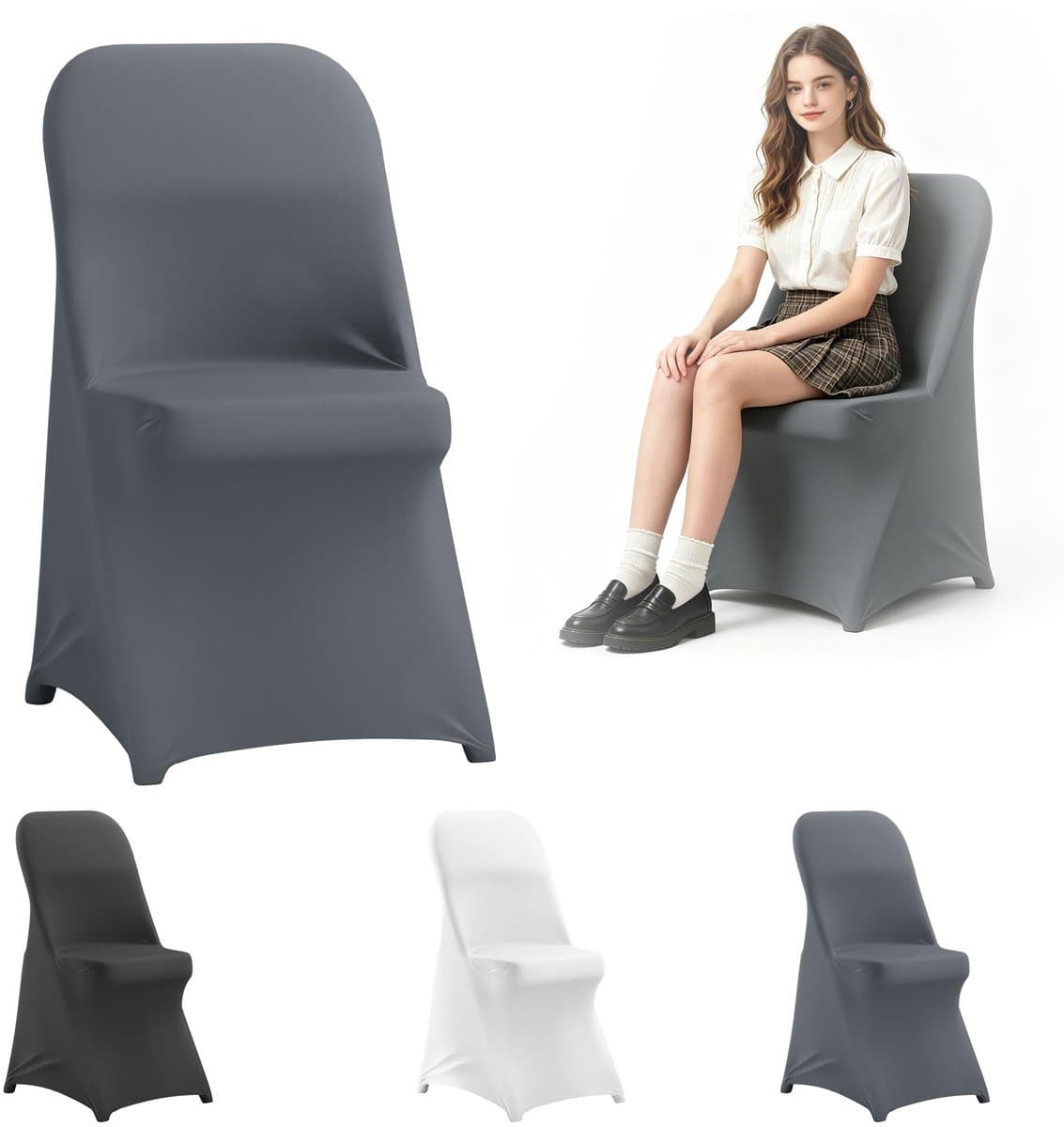 ACXIN Stoelhoezen - Stretch Klapstoel Hoezen Universeel Stoelbekleding Ademend Kreukvrij ≥500g/m² - Voor Bruiloft Feest Thuis - Grijs - 10 stuks