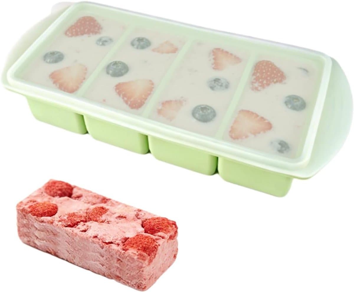 Vriesvorm van Siliconen met Deksel voor 4 Compartimenten - Ideaal voor Soep, Bouillon en Saus - BPA-vrij en Geschikt voor Diepvriesgebruik