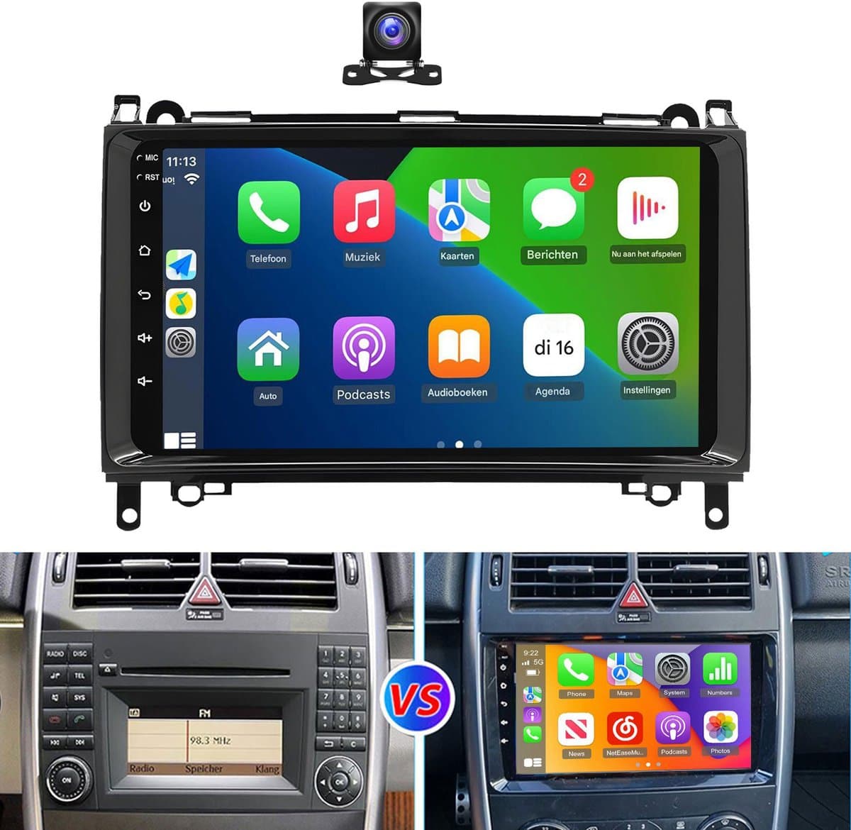 ESSGOO Autoradio - Geschikt voor Mercedes-Benz W169 W245 Sprinter W906 - Draadloze CarPlay & Andriod Auto - Android 15 4 + 64G - Bluetooth & Wifi FM RDS GPS-Navigatiesystem - AHD Achteruitrijcamera