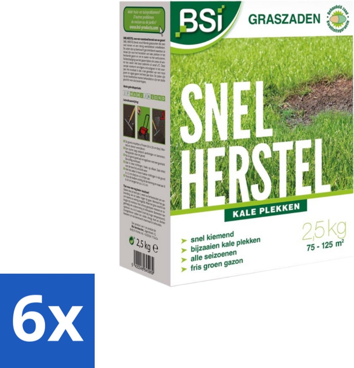 BSI – Graszaad – Snel Herstel – Dicht & Sterk Gazon – 2,5 kg - Voordeelverpakking - 6 stuks