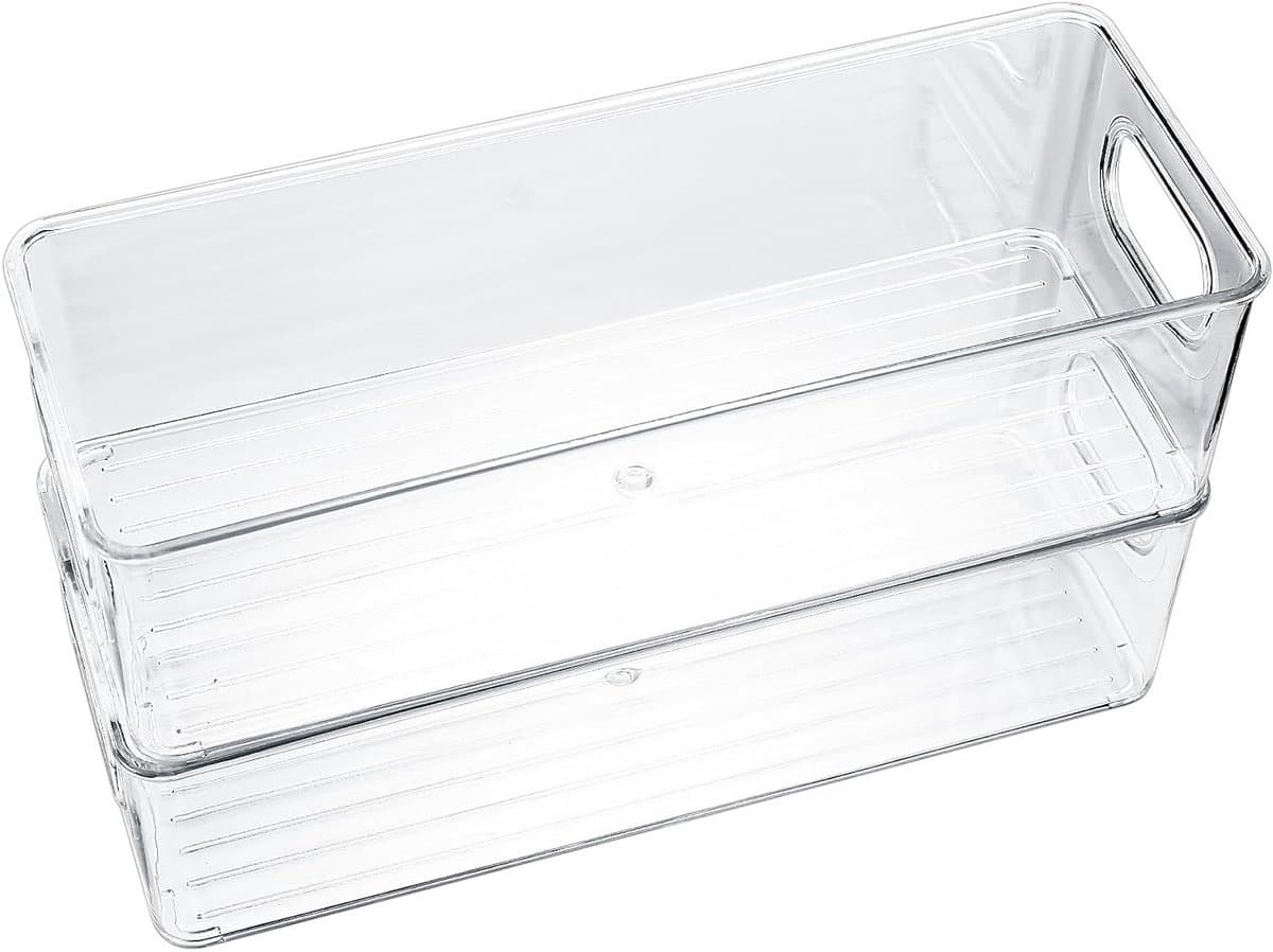 Set van 2 Transparante Koelkast Organizers met Handvatten voor Keuken, Koelkast en Kasten - Ideaal voor Opslag van Cosmetica en Kantoorbenodigdheden