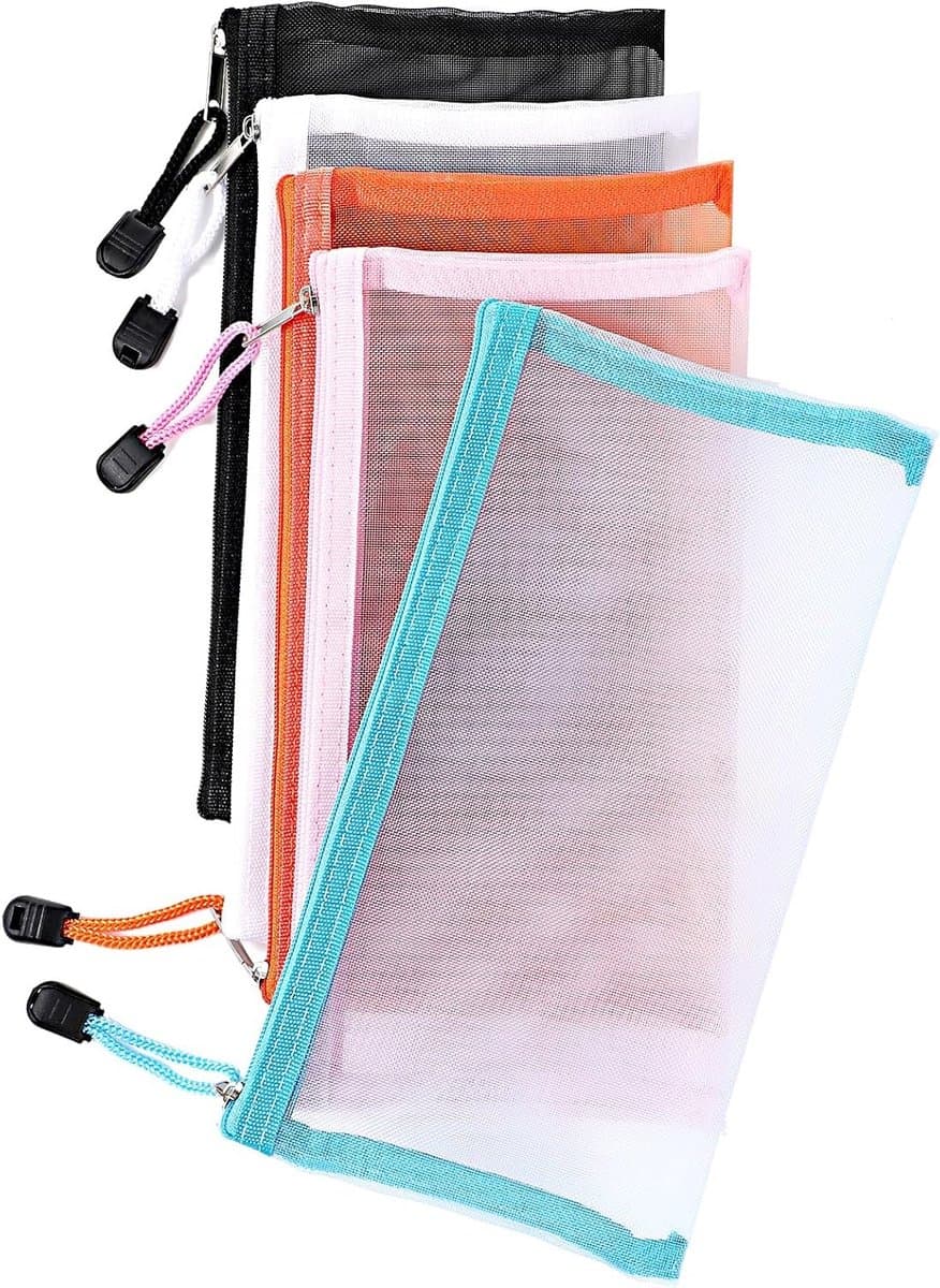 5 Stuks Mesh Zipper Pouch Set, Doorzichtige Opbergzakken voor Make-up, Cosmetica en Pennen, 22 x 11.5 cm