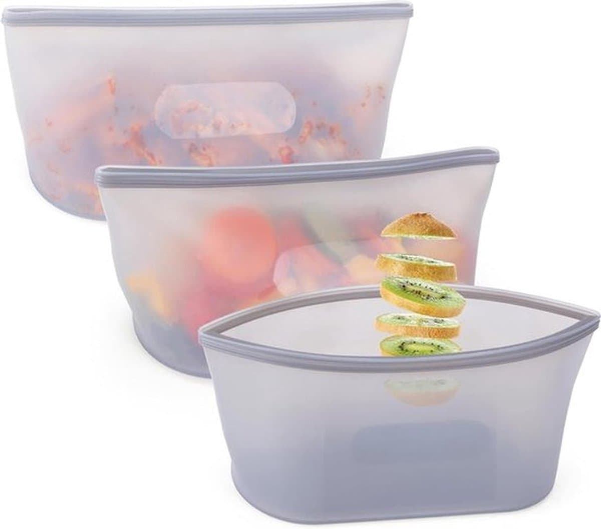 Herbruikbare siliconen voedselcontainer - Bewaarbakjes met rits - 750 ml - BPA-vrij - Diepvries- vaatwasser- en magnetronbestendig - Geschikt voor voedselopslag.